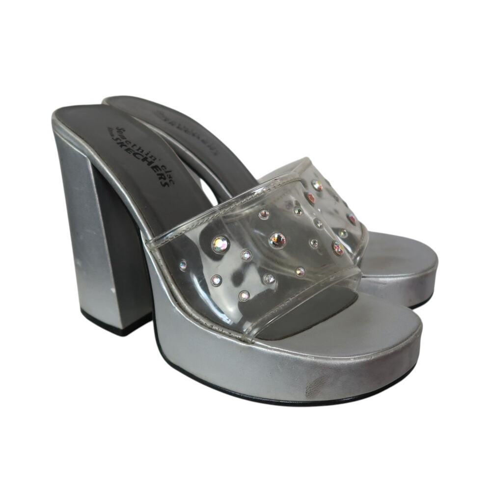 Vintage Y2K Skechers Somethin' Else Silver Rhinestone Clear Strap Platform Heels